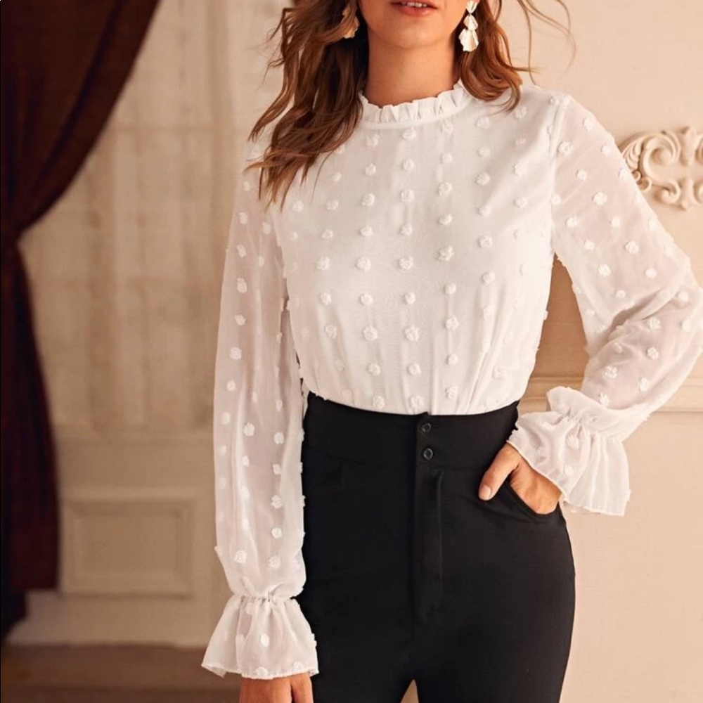 white dot trumpet sleeve top